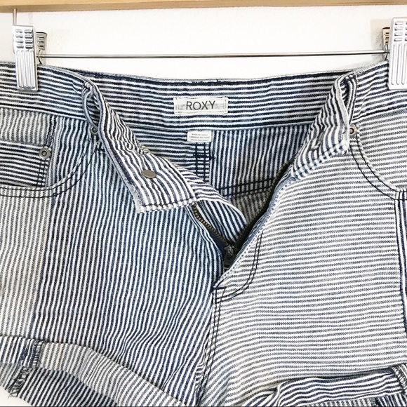 Roxy Striped Jean Patch Distressed Shorts - Picture 3 of 9